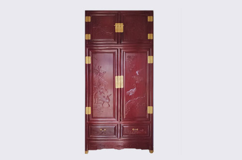 桦南高端中式家居装修深红色纯实木衣柜